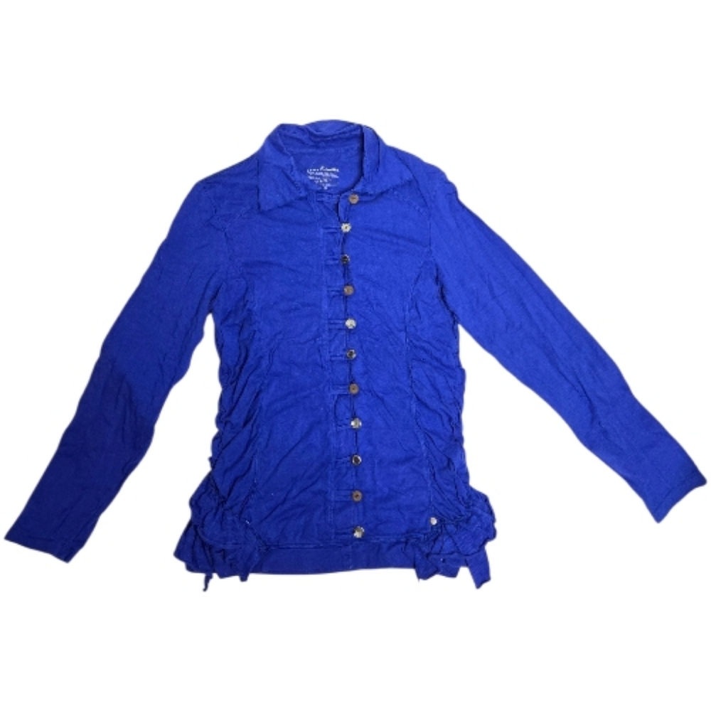 NEON BUDDHA royal blue button up long sleeve ruffle‎ top M